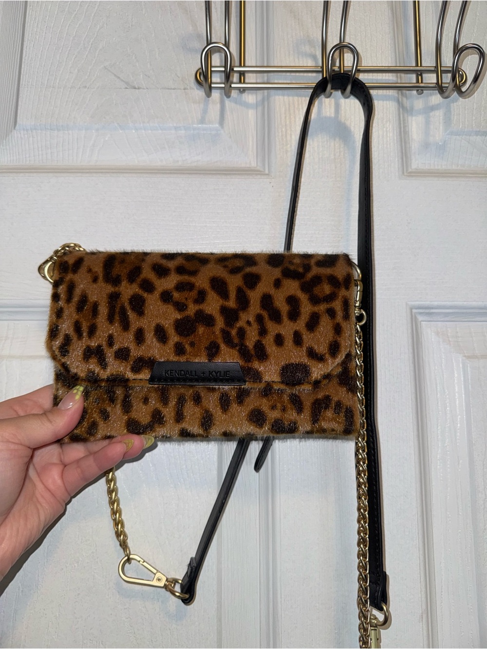 Kendall & Kylie Leopard Faux Fur Crossbody - Brown & Black